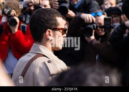 Aron Piper is seen arriving at the Tod's fashion show during the Milan Fashion Week - Womenswear Fall/Winter 2025/2026 on February 28th, 2025 in Milan Stock Photo