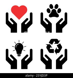 Set of Hope icon, human hand with empty symbol, help graphic design, vector illustration . Stock Vector