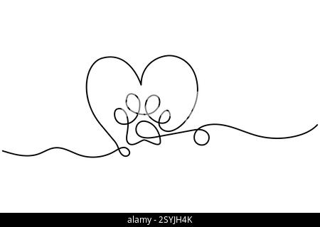continuous one line dog paw outline drawing vector illustration of minimalist Stock Vector
