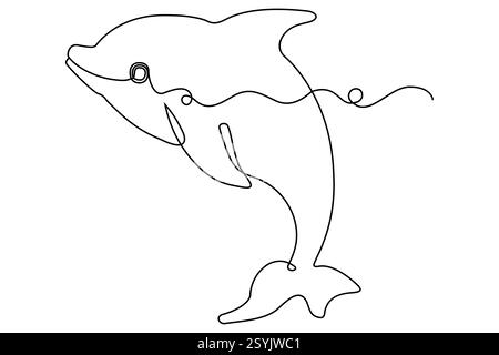 continuous single line art drawing Dolphin minimalist sketch line vector illustration Stock Vector