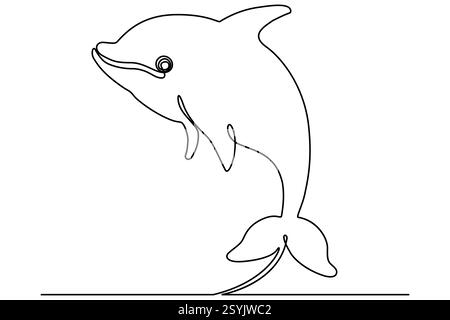 continuous single line art drawing Dolphin minimalist sketch line vector illustration Stock Vector
