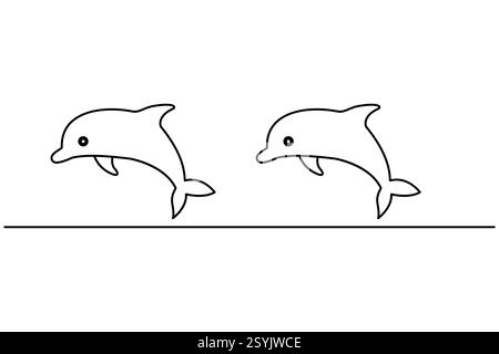 continuous single line art drawing Dolphin minimalist sketch line vector illustration Stock Vector