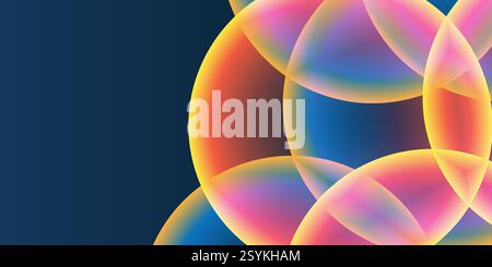 Abstract Background, Header or Banner Design with Large Red, Orange, Yellow and Blue Overlaying Globes, Bubbles Pattern - Multi Purpose Creative Wide Stock Vector