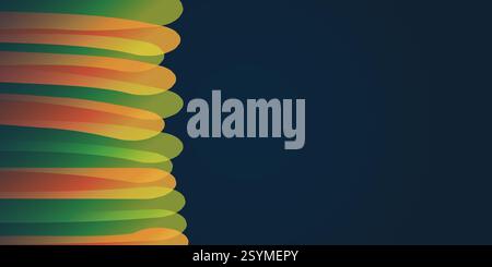 Thick vertical flow of colorful translucent curved 3d layers. Contrast of colored flow and dark solid space for your text. Multi purpose template, abs Stock Vector