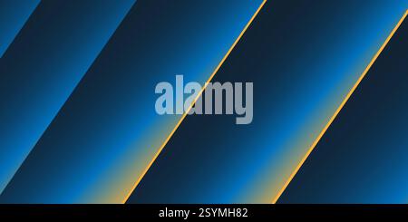 Dark Blue and Yellow Abstract Glowing Gradient Texture - Slanted Lines Pattern with Lights, 3D Effect - Wide Scale Background Creative Design Template Stock Vector