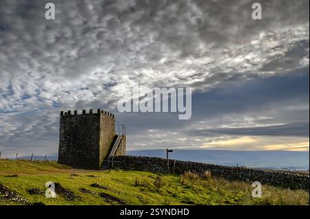 Jubilee Tower on Hare Appletree Fell, Quernmore in The Forest of Bowland in Lancashire. Stock Photo