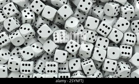 background filled with black and white playing dice - 3d rendering Stock Photo