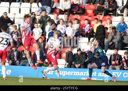 Carl Piergianni (5 Stevenage) heads the ball during the Sky Bet League ...