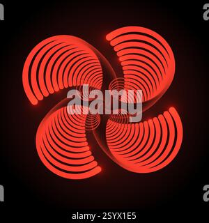 Abstract fan blades on dark red background. Spiral sectors vortex form logo round geometric shape, colorful circle from vibrant gradient, circular pat Stock Vector