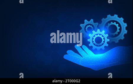 Gear technology background placed on business people hands Represents the drive of new economic businesses with technology gear digital hi-tech is wor Stock Vector