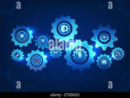 Gear technology background with smart technology Represents the drive of modern technology. gear digital hi-tech is a work of engineering that works w Stock Vector