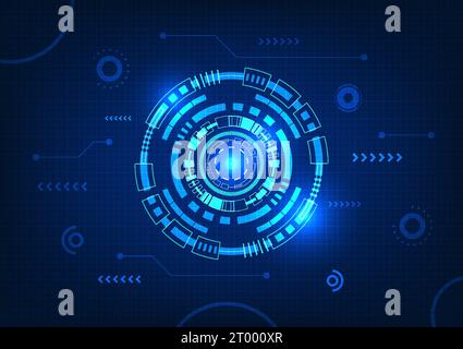 Technology circle background With the connection circuit on the side, the background uses blue tones. Refers to the data processor that receives from Stock Vector