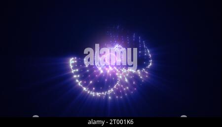 Abstract sphere atom with electrons flying glowing yellow bright ...