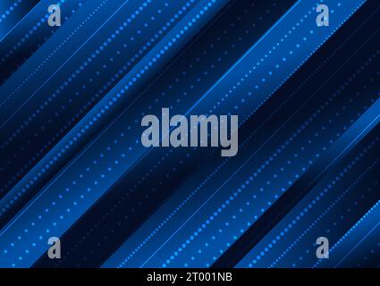 Abstract background technology uses color shading along with dot lines to make it look more modern and digital. The main emphasis is on dark blue tone Stock Vector