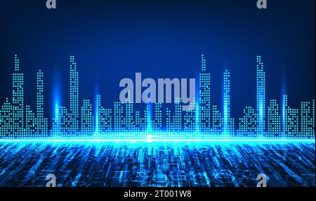 Smart city technology Bringing technology into use in the city to become a smart city, controlling public utilities through the network system Add con Stock Vector
