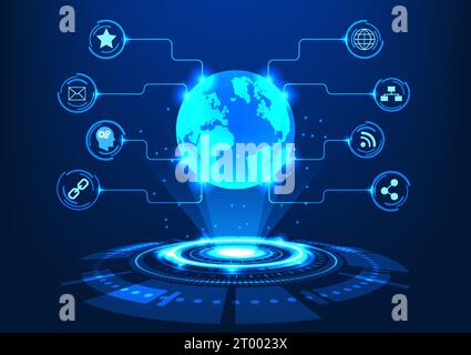 World modern technology The hologram represents the information operating system of the smart technology available in the world on the Internet and he Stock Vector