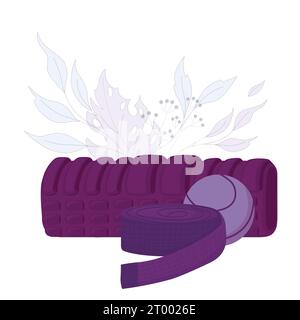 roller for the back and belt and ball yoga tools. Gender neutral fitness yoga and exercise concept. Active lifestyle. Stock Vector