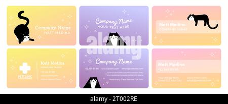 Business card set for vet company with cute cat Stock Vector