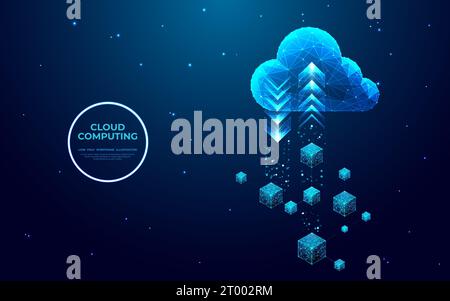 Abstract cloud with arrows up and down and blockchain technology icons Stock Vector