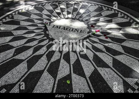 The Imagine Mosaic in Strawberry Fields Memorial - Central Park, Manhattan, New York City Stock Photo