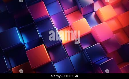 Abstract purple glowing cubes background. 3D render of pink net cube ...