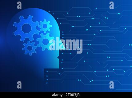 Artificial intelligence has a Built-in cog and a circuit board on the side It Refers to the processing of the AI system that gradually acts as a human Stock Vector