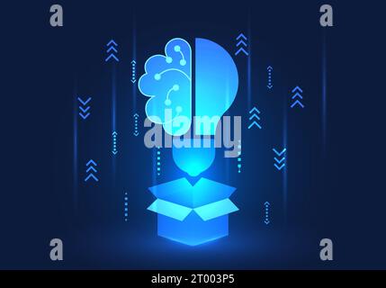 Light bulb and brain together The use of smart technology used through the internet network to help in finding new ideas for work or new business to f Stock Vector