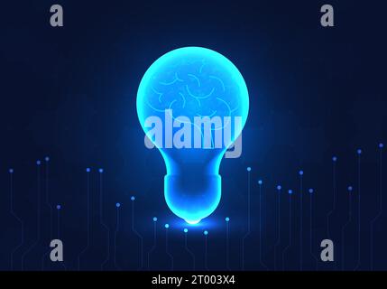 Light bulb has a brain inside. Refers to the brain of the artificial intelligence system that helps humans come up with new job ideas to offer custome Stock Vector