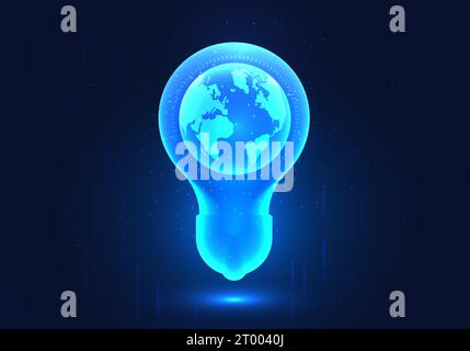 Light bulb background has the world inside. This means that smart technology is needed by people all over the world. Can help come up with new ideas a Stock Vector