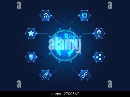 World smart technology works through networks that allow people to communicate anywhere. and small or large businesses expanding their business to var Stock Vector