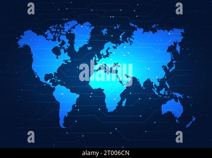 Technology background world map that connects people together Let everyone in the world be able to find information or communicate with each other at Stock Vector
