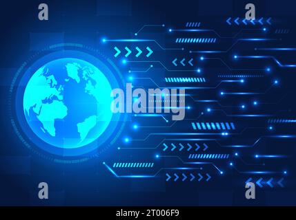 Global technology circle connected to the network It means technology that can reach everyone in the world. Helps to be more comfortable. both send co Stock Vector