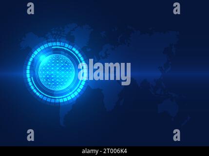 Technology circle is on the map of the world. It means technology that can reach everyone in the world. Helps to be more comfortable. both send commun Stock Vector