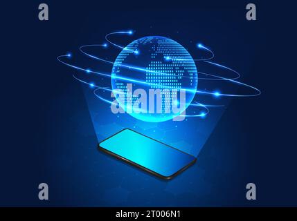 Smartphone technology showing globe Mobile media is a technology that is widely used all over the world as a means of helping businesses to communicat Stock Vector