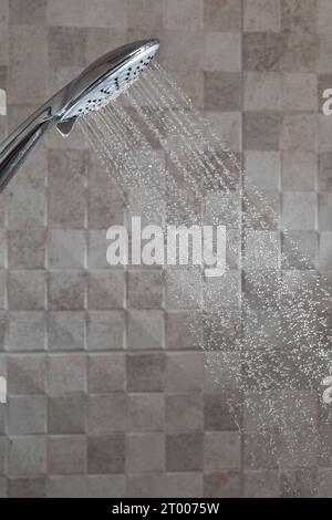 Running water of shower faucet Stock Photo
