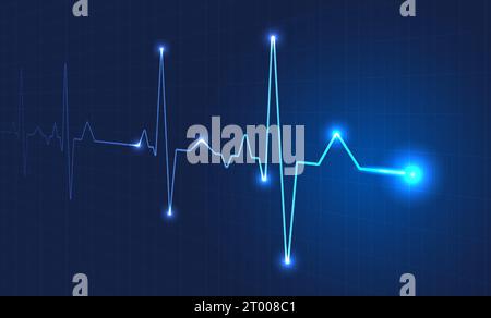 Heart wave technology background Shows the rhythm of the heart that is pumping. dark blue background with a grid Stock Vector