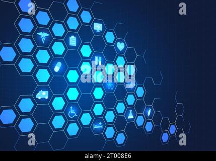 Hexagonal technology background Inside, there are medical innovations. Modern medical concepts that bring smart technology to help patients receive tr Stock Vector