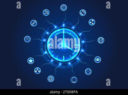 Watch is surrounded by a circle of technology and has smart technology to help. Like the concept of time allocation within the organization to work on Stock Vector