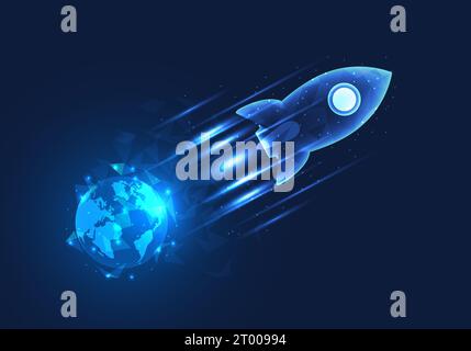 Rocket flew off the earth. It means doing business through smart technology that works through the Internet. It helps the company to grow rapidly. pop Stock Vector