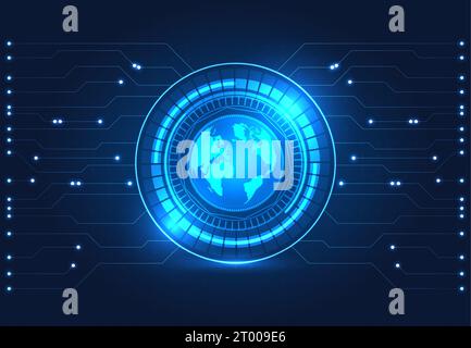 Technology circles with the world inside a system of the Internet that covers the world, making it easy to send information or do business. Saves time Stock Vector