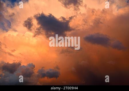 Beautiful sky landscape. Thunderstorm clouds during sunset Stock Photo