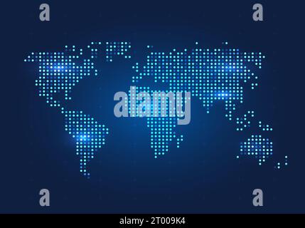 abstract background World Map It is a small circle arranged on a map. to show the extent of the area The back is a dark blue background. Stock Vector