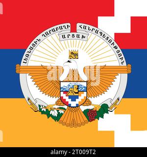 Republic of Artsakh coat of arms on the national flag, asiatic country, vector illustration Stock Vector