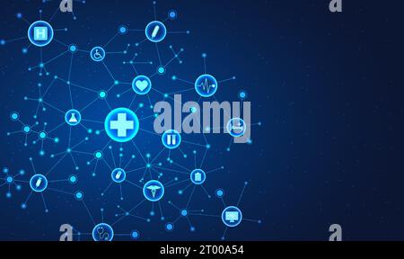 Combining technology with medicine Patients have access to treatment information to save their lives. Including information from doctors, types of dru Stock Vector