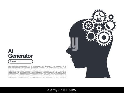 AI generator Artificial intelligence with in humanoid head. machine learning and cyber mind domination concept. vector illustration. Stock Vector