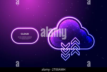 Abstract digital cloud computing icon with neon arrows up and down Stock Vector