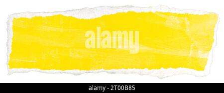 Ripped yellow paper note message isolated on white background Stock Photo