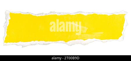 Ripped yellow paper note message isolated on white background Stock Photo