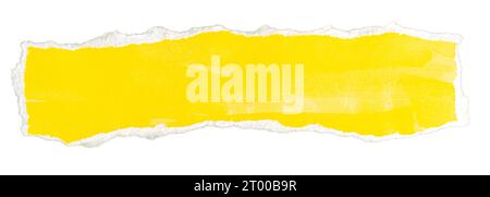 Ripped yellow paper note message isolated on white background Stock Photo