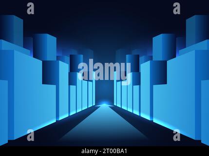 City with an arrow pointing to the front means The growth of large smart cities that use technology to help in various matters, increasing convenience Stock Vector